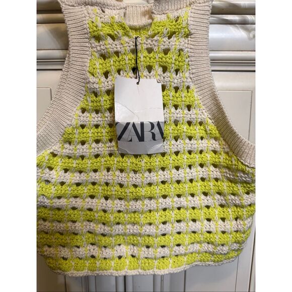 Zara Girls Crochet Open Knit Halter Cropped Top Green Beige Size 11-12 NWT - Picture 8 of 8